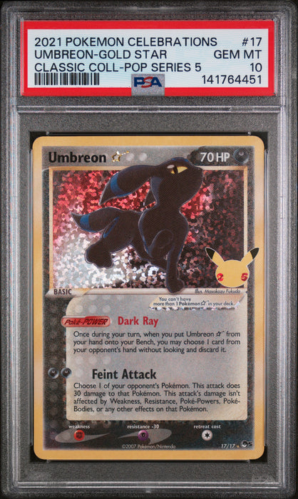 UMBREON-GOLD STAR CLASSIC COLL-POP SERIES 5 2021 POKEMON CELEBRATIONS CLASSIC COLLECTION PSA GEM MT 10