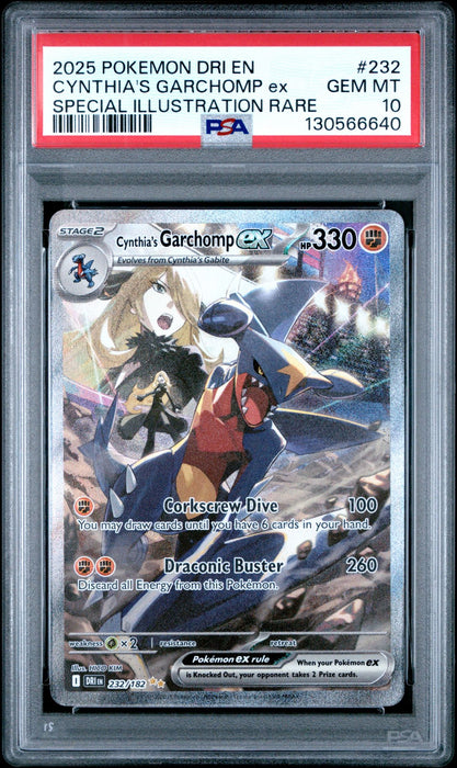 CYNTHIA'S GARCHOMP ex SPECIAL ILLUSTRATION RARE 2025 POKEMON DRI EN-DESTINED RIVALS PSA GEM MT 10