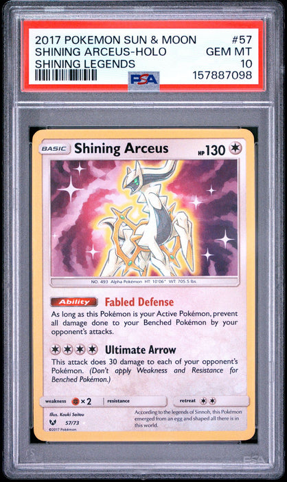 SHINING ARCEUS-HOLO SHINING LEGENDS 2017 POKEMON SUN & MOON SHINING LEGENDS PSA GEM MT 10