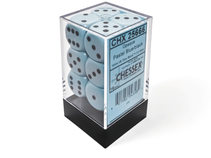 Chessex: Opaque - 16mm D6 12PC Dice Block (Pastel Blue & Black)