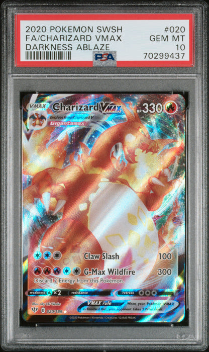 FA/CHARIZARD VMAX DARKNESS ABLAZE 2020 POKEMON SWORD & SHIELD DARKNESS ABLAZE PSA GEM MT 10