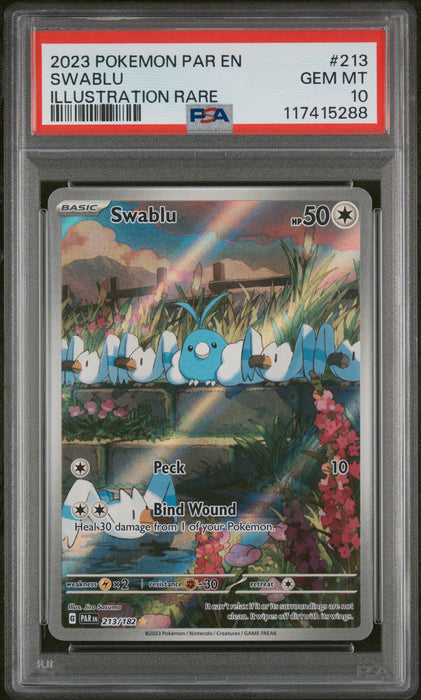 SWABLU ILLUSTRATION RARE 2023 POKEMON PAR EN-PARADOX RIFT PSA GEM MT 10