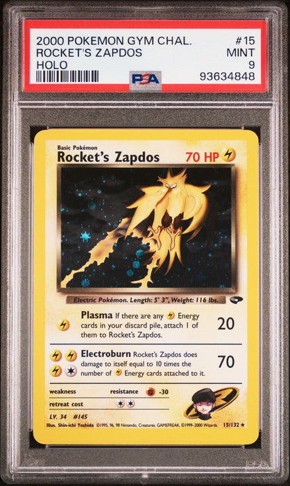 ROCKET'S ZAPDOS HOLO 2000 POKEMON GYM CHALLENGE PSA MINT 9