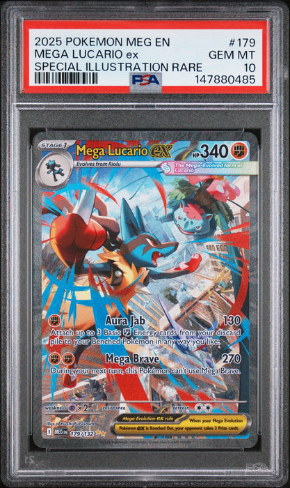 MEGA LUCARIO ex SPECIAL ILLUSTRATION RARE 2025 POKEMON MEG EN-MEGA EVOLUTION PSA GEM MT 10
