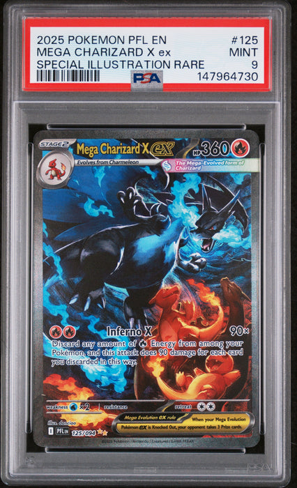 MEGA CHARIZARD X ex SPECIAL ILLUSTRATION RARE 2025 POKEMON PFL EN-PHANTASMAL FLAMES PSA MINT 9