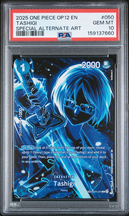 TASHIGI SPECIAL ALTERNATE ART 2025 ONE PIECE OP12-LEGACY OF THE MASTER PSA GEM MT 10