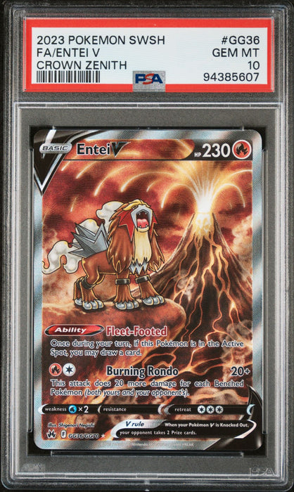 FA/ENTEI V CROWN ZENITH 2023 POKEMON SWORD AND SHIELD CROWN ZENITH PSA GEM MT 10