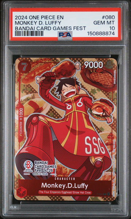 MONKEY D. LUFFY BANDAI CARD GAMES FEST 2024 ONE PIECE PROMOS PSA GEM MT 10