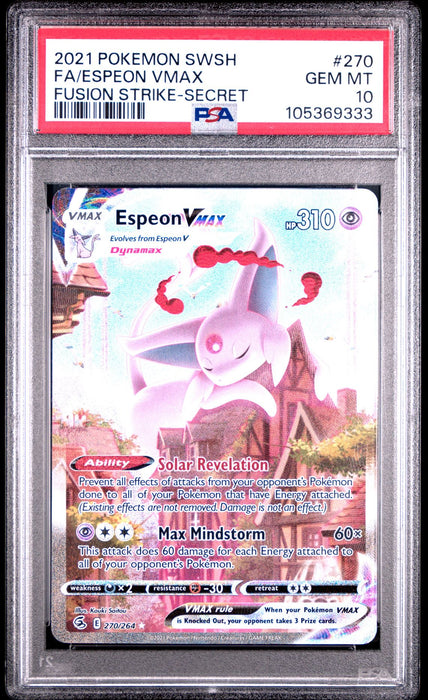 FA/ESPEON VMAX FUSION STRIKE-SECRET 2021 POKEMON SWORD & SHIELD FUSION STRIKE PSA GEM MT 10
