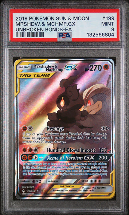 MRSHDW.& MCHMP.GX UNBROKEN BONDS-FA 2019 POKEMON SUN & MOON UNBROKEN BONDS PSA MINT 9