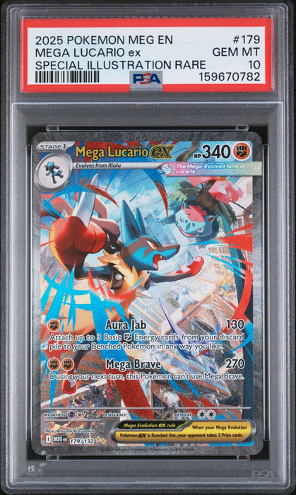 MEGA LUCARIO ex SPECIAL ILLUSTRATION RARE 2025 POKEMON MEG EN-MEGA EVOLUTION PSA GEM MT 10