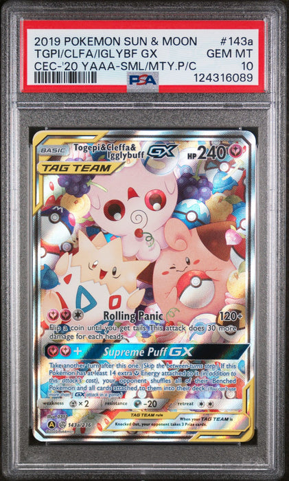 TGPI/CLFA/IGLYBF GX CEC-'20 YAAA-SML/MTY.P/C 2019 POKEMON SUN & MOON COSMIC ECLIPSE PSA GEM MT 10