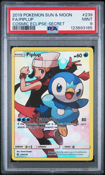 FA/PIPLUP COSMIC ECLIPSE-SECRET 2019 POKEMON SUN & MOON COSMIC ECLIPSE PSA MINT 9