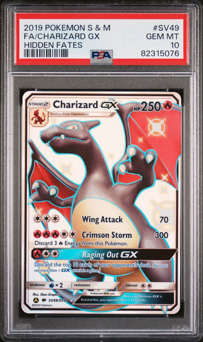 FA/CHARIZARD GX HIDDEN FATES 2019 POKEMON SUN & MOON HIDDEN FATES PSA GEM MT 10