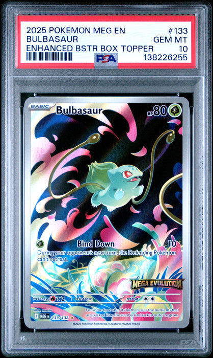 BULBASAUR ENHANCED BSTR BOX TOPPER 2025 POKEMON MEG EN-MEGA EVOLUTION PSA GEM MT 10
