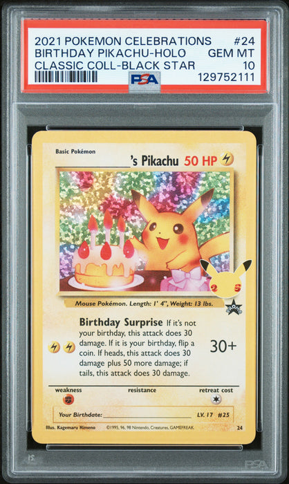 BIRTHDAY PIKACHU-HOLO CLASSIC COLL-BLACK STAR 2021 POKEMON CELEBRATIONS CLASSIC COLLECTION PSA GEM MT 10