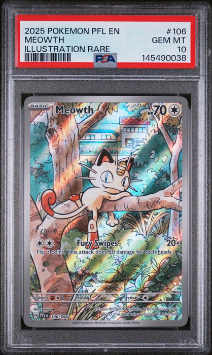 MEOWTH ILLUSTRATION RARE 2025 POKEMON PFL EN-PHANTASMAL FLAMES PSA GEM MT 10