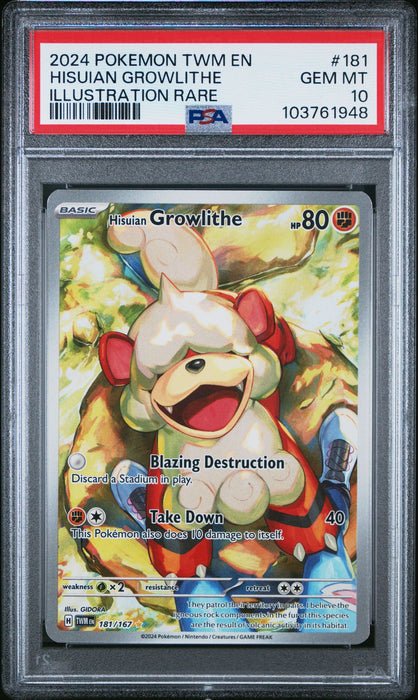 HISUIAN GROWLITHE ILLUSTRATION RARE 2024 POKEMON TWM EN-TWILIGHT MASQUERADE PSA GEM MT 10