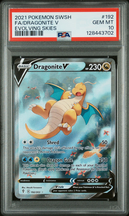 FA/DRAGONITE V EVOLVING SKIES 2021 POKEMON SWORD & SHIELD EVOLVING SKIES PSA GEM MT 10