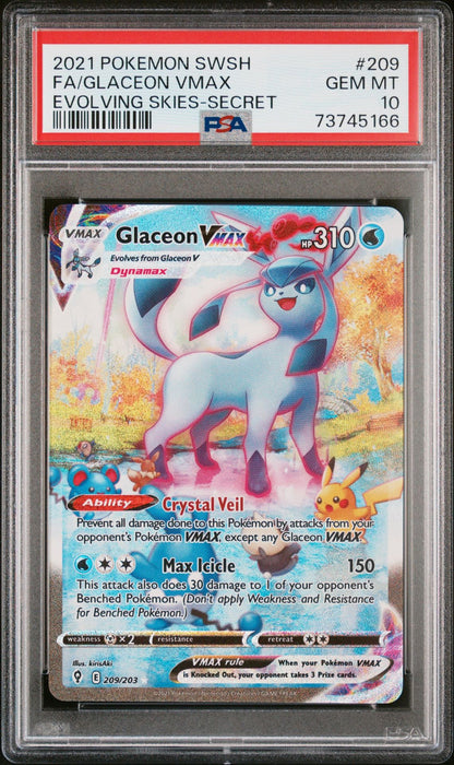 FA/GLACEON VMAX EVOLVING SKIES-SECRET 2021 POKEMON SWORD & SHIELD EVOLVING SKIES PSA GEM MT 10