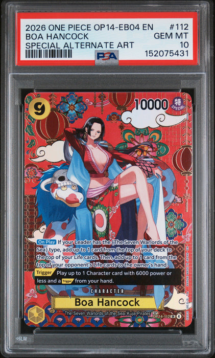 BOA HANCOCK SPECIAL ALTERNATE ART 2026 ONE PIECE OP14-EB04-THE AZURE SEA'S SEVEN PSA GEM MT 10