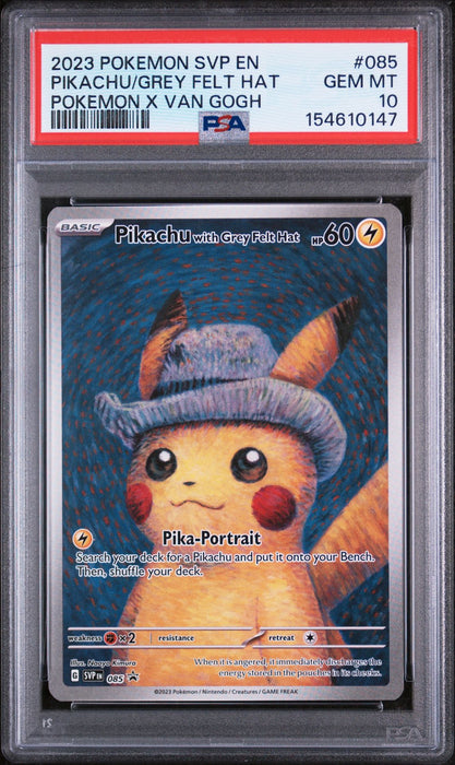 PIKACHU/GREY FELT HAT POKEMON X VAN GOGH 2023 POKEMON SVP EN-SV BLACK STAR PROMO PSA GEM MT 10