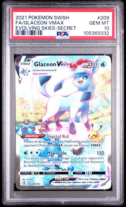 FA/GLACEON VMAX EVOLVING SKIES-SECRET 2021 POKEMON SWORD & SHIELD EVOLVING SKIES PSA GEM MT 10