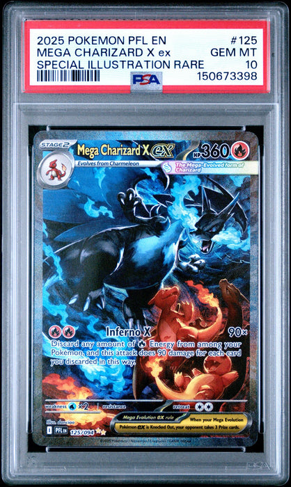 MEGA CHARIZARD X ex SPECIAL ILLUSTRATION RARE 2025 POKEMON PFL EN-PHANTASMAL FLAMES PSA GEM MT 10