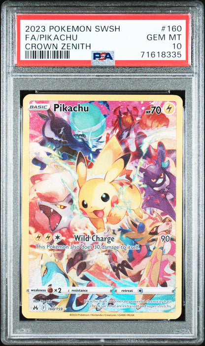 FA/PIKACHU CROWN ZENITH 2023 POKEMON SWORD AND SHIELD CROWN ZENITH PSA GEM MT 10
