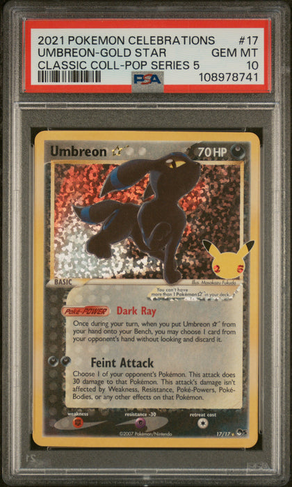 UMBREON-GOLD STAR CLASSIC COLL-POP SERIES 5 2021 POKEMON CELEBRATIONS CLASSIC COLLECTION PSA GEM MT 10