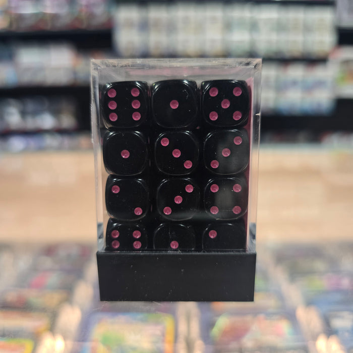 Chessex: Opaque - 12mm D6 36PC Dice Block (Black & Pink)