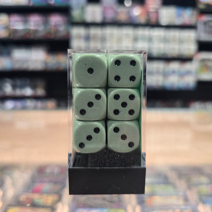 Chessex: Opaque - 16mm D6 12PC Dice Block (Pastel Green & Black)