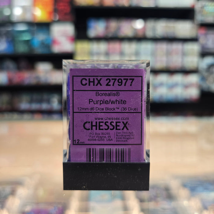 Chessex: Borealis - Luminary - 12mm D6 36PC Dice Block (Purple & White)