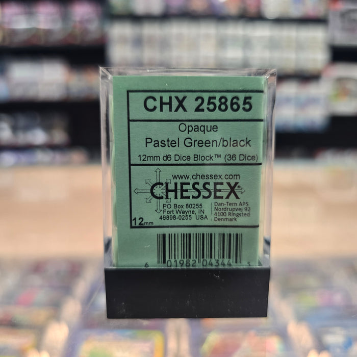 Chessex: Opaque - 12mm D6 36PC Dice Block (Pastel Green & Black)