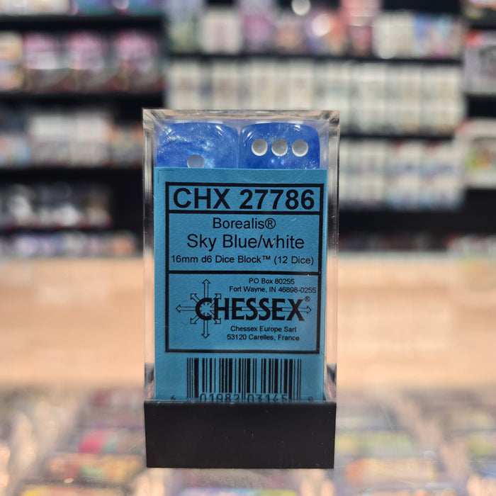 Chessex: Borealis - Luminary - 16mm D6 36PC Dice Block (Sky Blue & White)