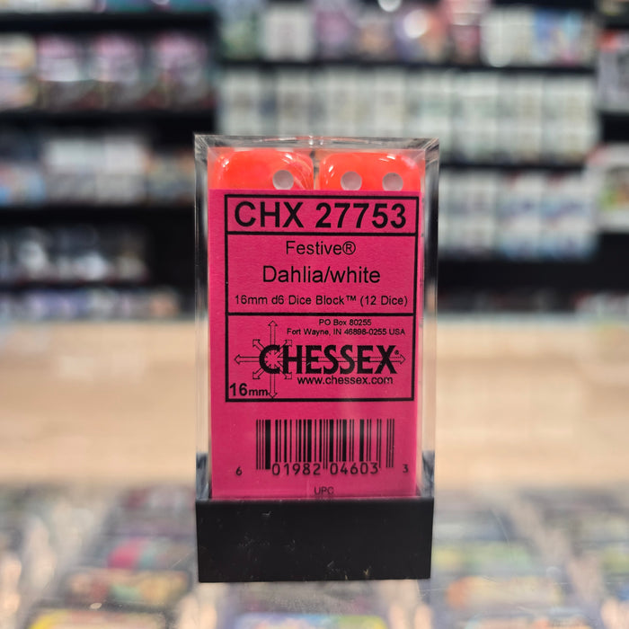 Chessex: Festive - 16mm D6 36PC Dice Block (Dahlia & White)