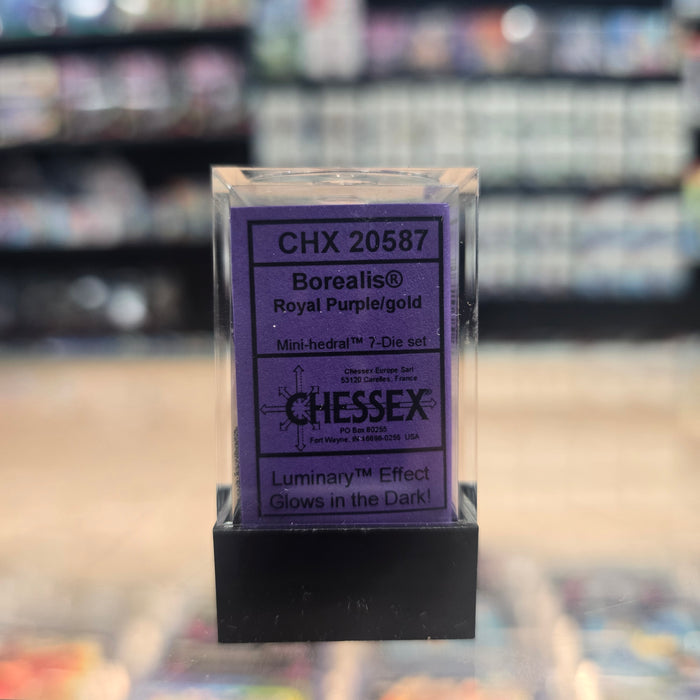 Chessex: Poly Dice Set - Borealis Mini 7PC Luminary (Royal Purple & Gold)