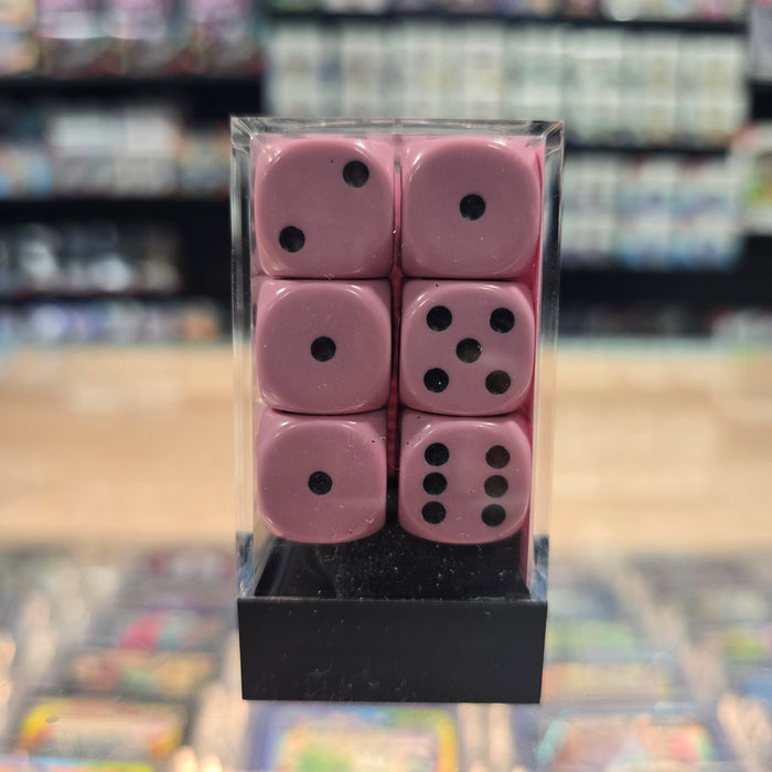 Chessex: Opaque - 16mm D6 12PC Dice Block (Pastel Pink & Black)