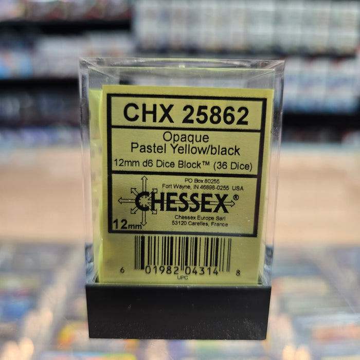Chessex: Opaque - 12mm D6 36PC Dice Block (Pastel Yellow & Black)