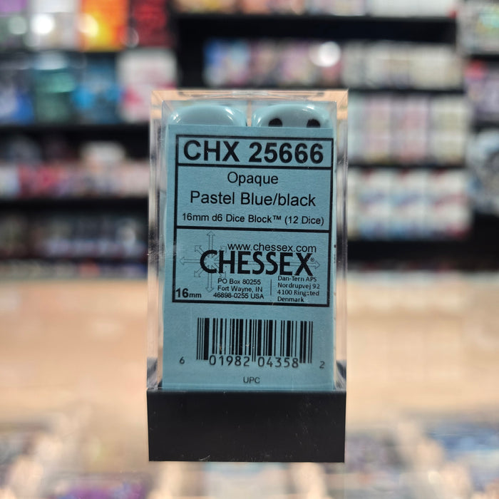 Chessex: Opaque - 16mm D6 12PC Dice Block (Pastel Blue & Black)