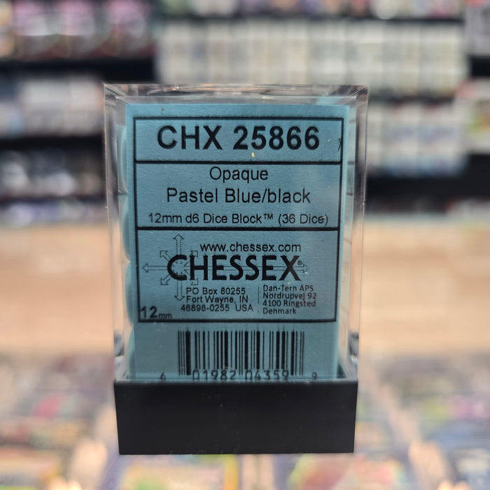 Chessex: Opaque - 12mm D6 36PC Dice Block (Pastel Blue & Black)
