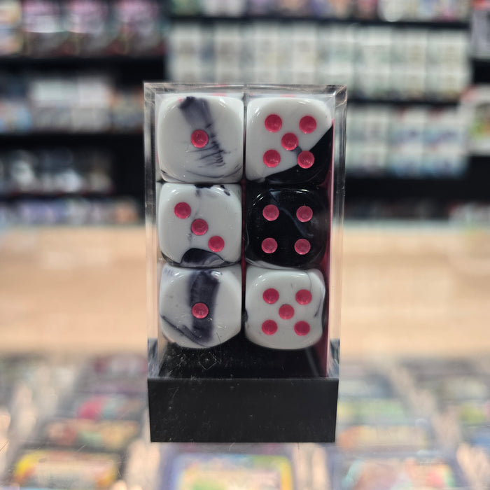 Chessex: Gemini - 16mm D6 36PC Dice Block (Black-White & Pink)
