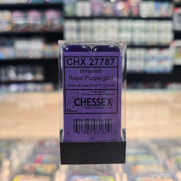 Chessex: Borealis - Luminary - 16mm D6 36PC Dice Block (Royal Purple & Gold)