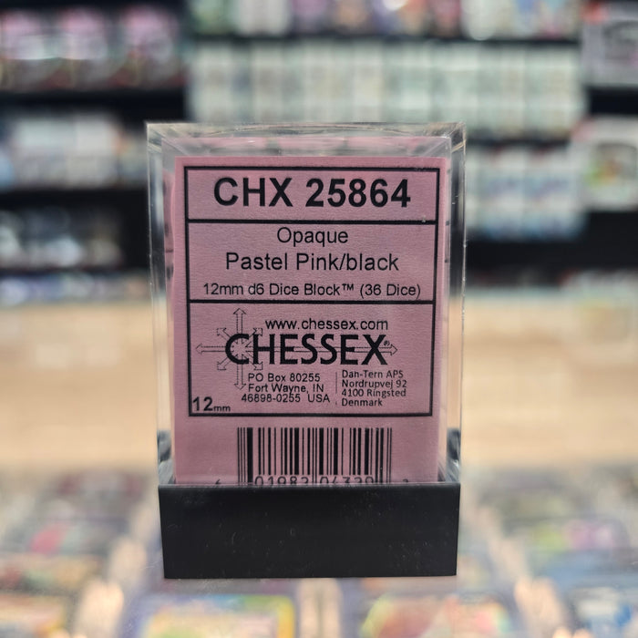 Chessex: Opaque - 12mm D6 36PC Dice Block (Pastel Pink & Black)