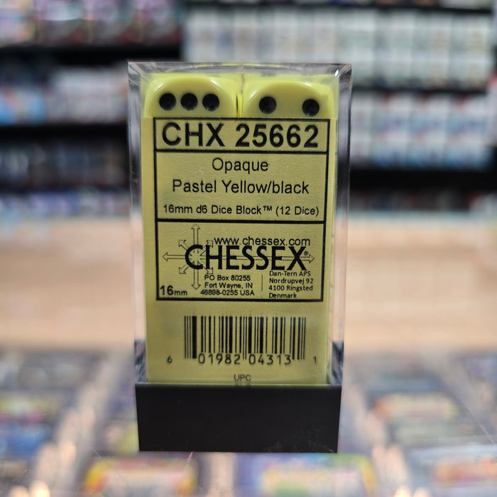 Chessex: Opaque - 16mm D6 12PC Dice Block (Pastel Yellow & Black)
