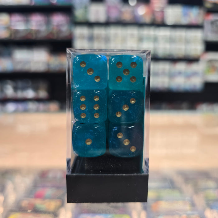 Chessex: Borealis - Luminary - 16mm D6 36PC Dice Block (Teal & Gold)