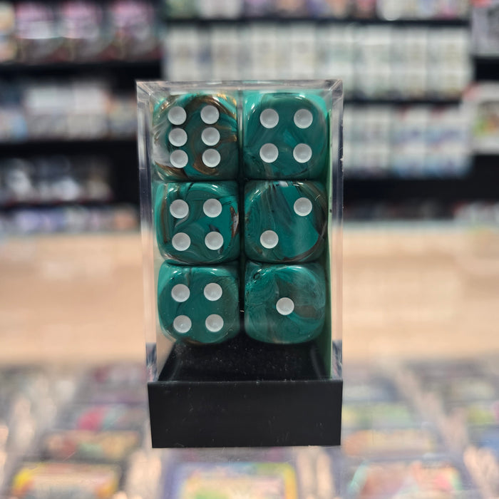 Chessex: Marble - 16mm D6 36PC Dice Block (Oxi-Copper & White)