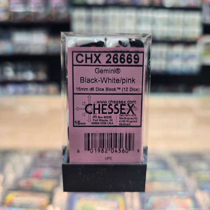Chessex: Gemini - 16mm D6 36PC Dice Block (Black-White & Pink)