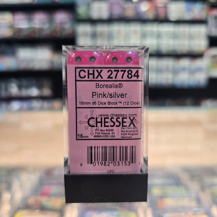 Chessex: Borealis - Luminary - 16mm D6 36PC Dice Block (Pink & Silver)