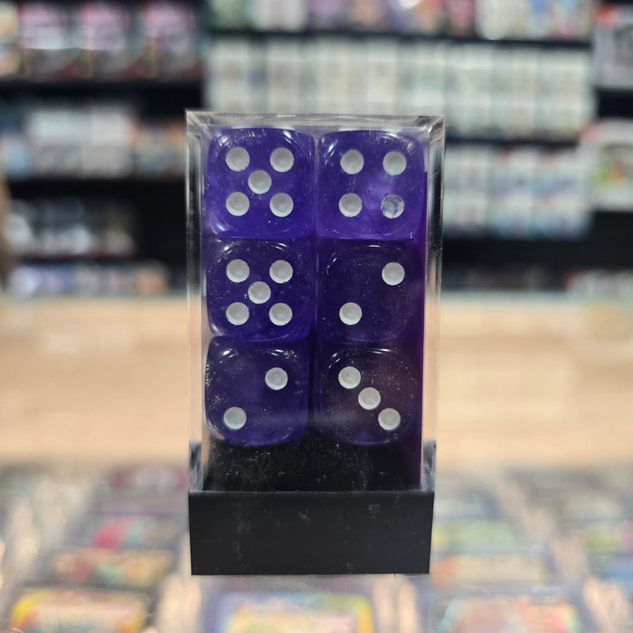 Chessex: Borealis - Luminary - 16mm D6 12PC Dice Block (Purple & White)